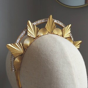 BRIDAL HEADPIECE, geometric bridal headpiece, crystal and gold headpiece, crystal tiara, halo headband, crystal halo, two piece headband image 2