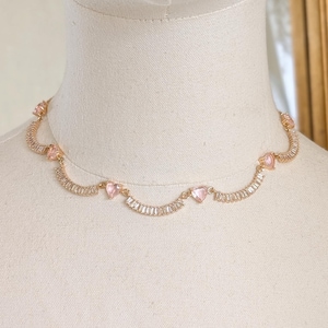 Gold Crystal Pink Heart Choker, Cottagecore Style jewelry, Beautiful Fantasy Fairycore Necklace, Bookish Inspired Jewelry, Kawaii Necklace