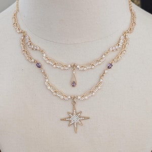 Enchanting Gold and purple Necklace, Cottagecore Style jewelry, Beautiful Fantasy Fairycore Necklace, Bookish Inspired Jewelry.