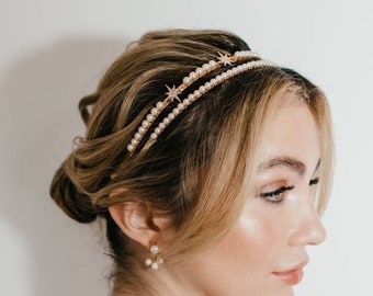 Pearl and Star Bridal Headband, Swarovski Pearl Headband, Gold and Pearl Bridal Headband, Bridesmaids Headband, Bridal Hair, Pearl Headband