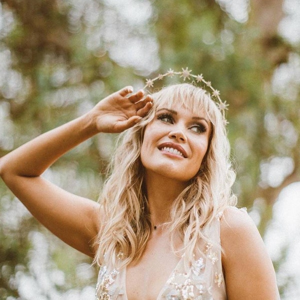 Bandeau de mariée céleste étoile, couronne halo nuptiale étoile, bandeau étoile dorée, couronne étoile dorée, couronne de mariée, diadème de mariée, bandeau de mariée,