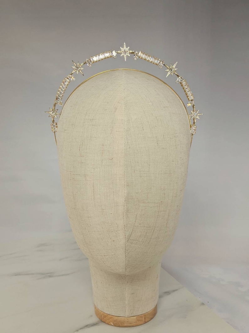Gold and Crystal Star Bridal Headband, Gold Bridal Halo Headband, Celestial Night Sky Crown, Cosplay Crown, Celestial Headband, Bridal Tiara image 7