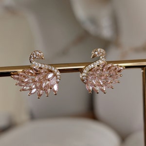 Swan Stud Earrings in gold, Enchanting crystal swan earrings, Princess Earrings, Cute Earrings, whimsical Jewellery, Cottagecore Earrings.