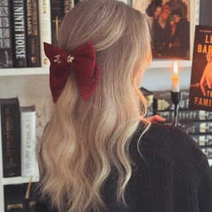 Red Satin hair bow barrette, Dark Academia hair bow, Handmade Hair Bow, Gift for Women, Cottagecore Style Hair Bow.