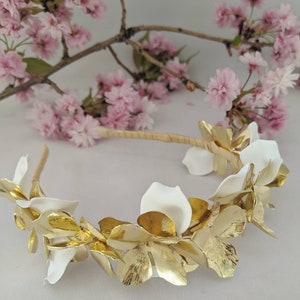 Gold Floral Bridal Headband, Gold Bridal Headband, Gold Floral Bridal Crown, Floral Headband, Floral Headpiece, Bridal Headband, Bridal image 9