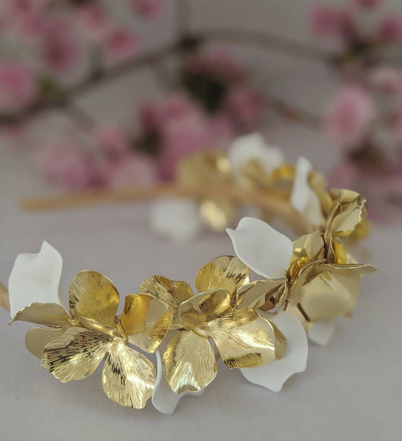 Gold Floral Bridal Headband, Gold Bridal Headband, Gold Floral Bridal Crown, Floral Headband, Floral Headpiece, Bridal Headband, Bridal image 4