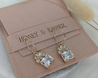 Bridal Crystal Hoop Earrings, Gold Wedding Earrings, Bridesmaid Gift, Wedding Jewellery, Christmas Present Earrings, Modern Bridal earrings