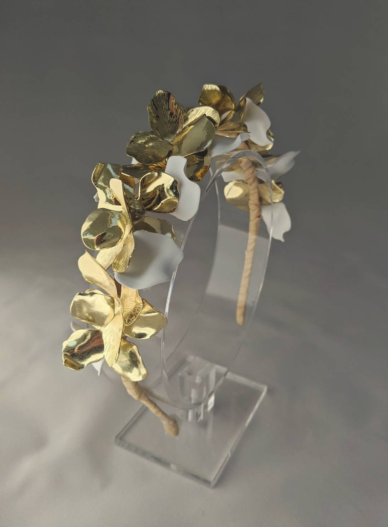 Gold Floral Bridal Headband, Gold Bridal Headband, Gold Floral Bridal Crown, Floral Headband, Floral Headpiece, Bridal Headband, Bridal image 10