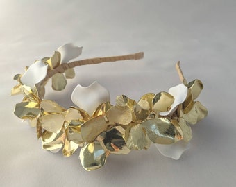 Gold Floral Bridal Headband, Gold Bridal Headband, Gold Floral Bridal Crown, Floral Headband, Floral Headpiece, Bridal Headband, Bridal