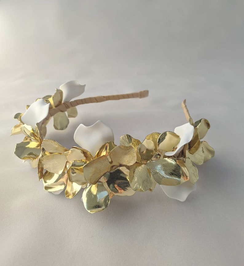 Gold Floral Bridal Headband, Gold Bridal Headband, Gold Floral Bridal Crown, Floral Headband, Floral Headpiece, Bridal Headband, Bridal image 1