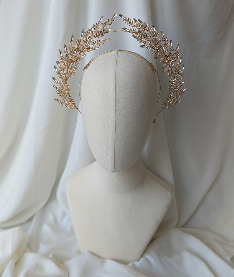 Gold bridal hair accessories, crystal halo headband, goddess headpiece, gold crystal Tiara, wedding headpiece, gold crown, halo headband, image 9