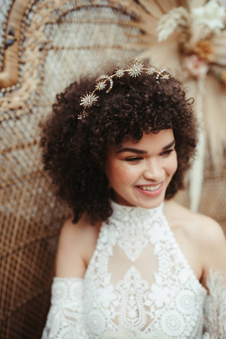 Silver Bridal Galaxy Halo Tiara, Celestial Crown, Wedding Headband, Stars and Moon Headpiece, Hand Made In the uk image 7