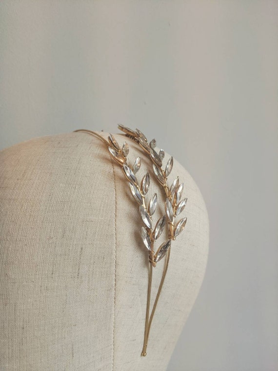 Gold Laurel Leaf Bridal Headband: Grecian Crystal Headpiece  display picture 1