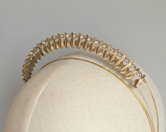 Gold Crystal Bridal Halo Headband: Geometric Wedding Crown