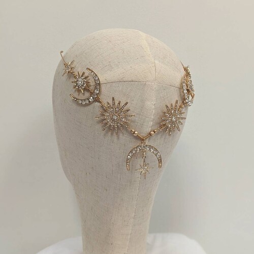 Gold and Crystal Hairpiece Celestial Tiara Celestial Back - Etsy