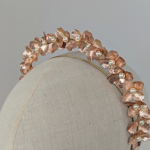 Rose gold flower headpiece for brides, Boho bridal headband