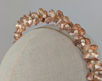 Rose gold flower headpiece for brides, Boho bridal headband