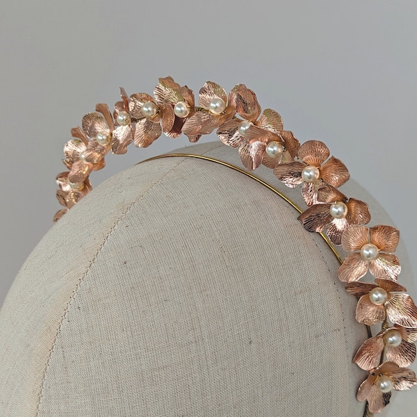 Rose gold flower headpiece for brides, Boho bridal headband