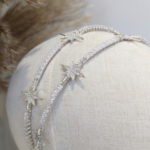 Silver star bridal headband, silver crystal Headband, celestial headband, silver star bridal crown, bridal crystal headband, celestial star.