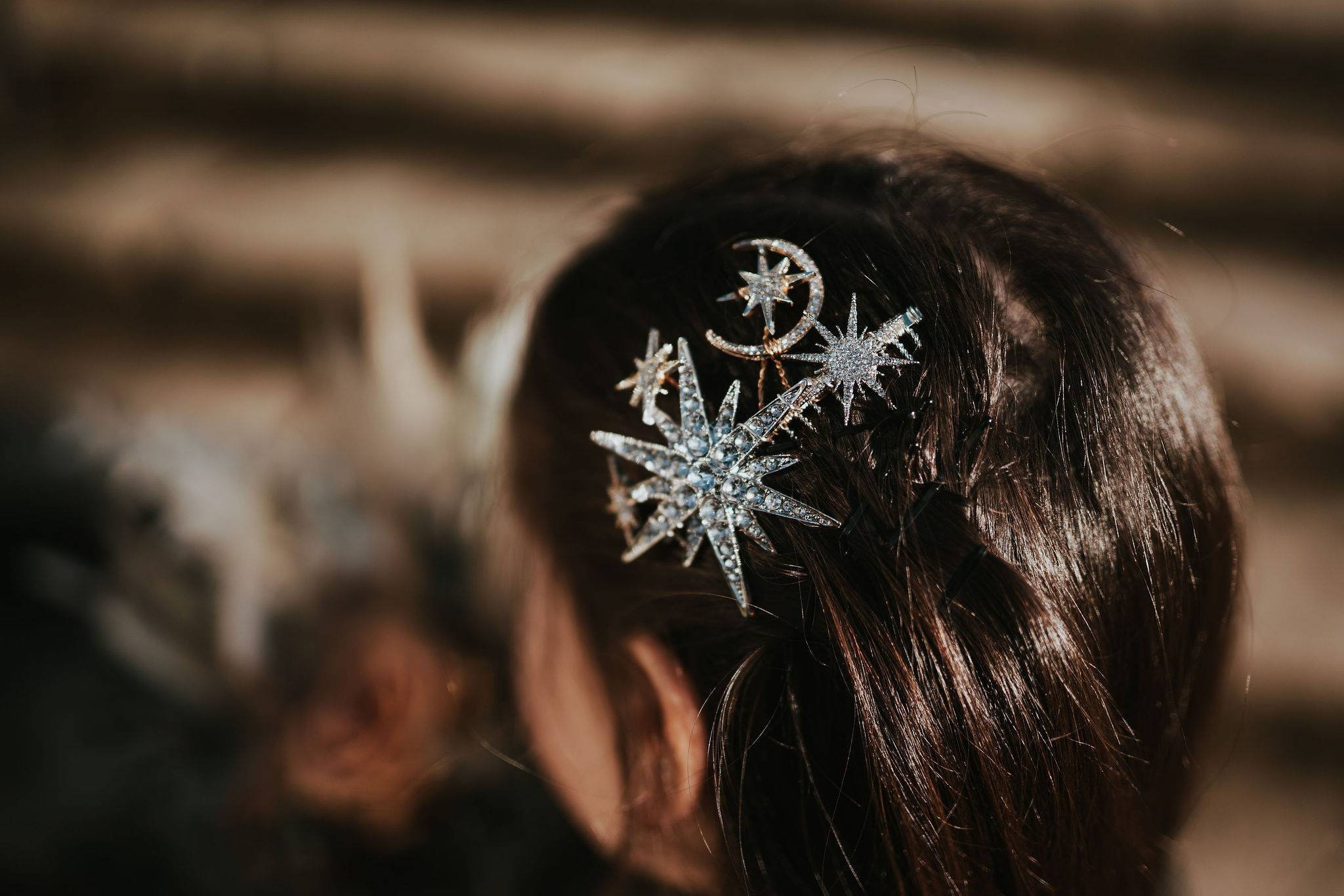 Celestial Bridal Hair Comb: Silver Gold Star Moon Wedding  display picture 2