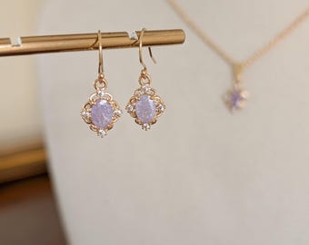 Victorian Gold Filled Lilac Crystal Drop Earrings: Art Nouveau Style