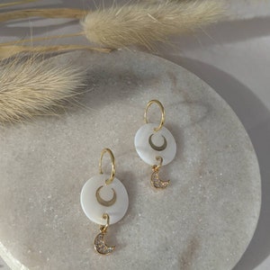 Celestial Earrings, celestial jewellery, Gold Moon Earrings, Shell Earrings, Crescent Moon Earrings, Boho Bridal Accessories, Boho Wedding image 4