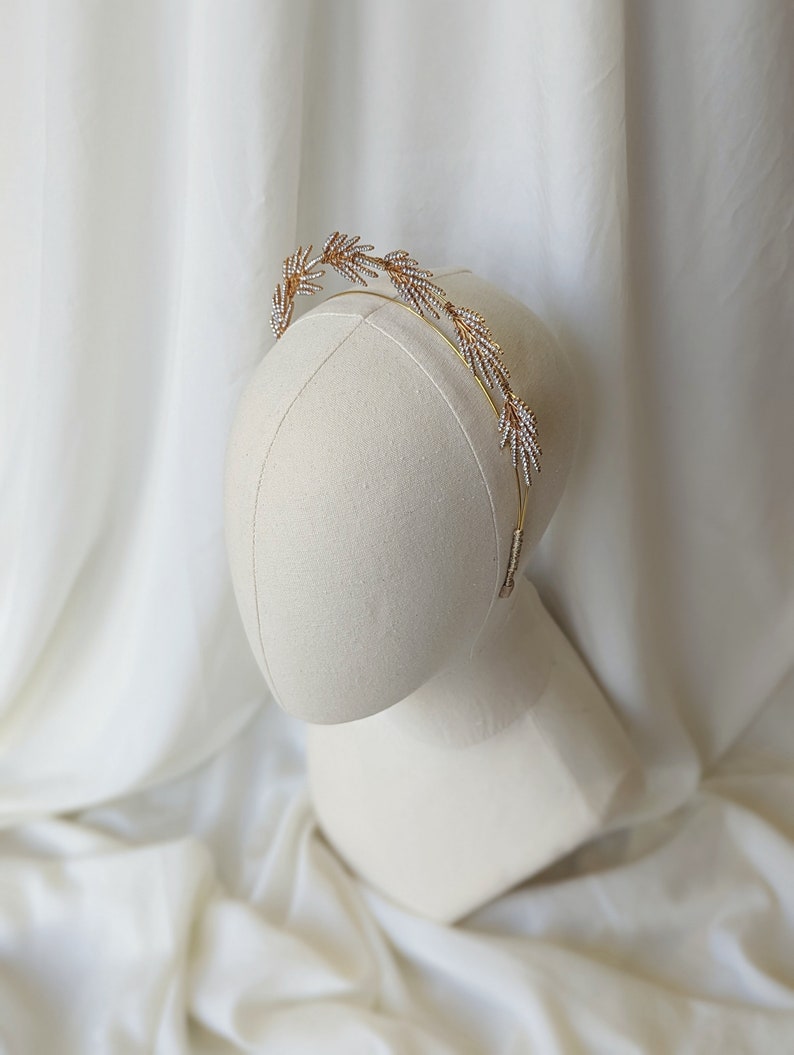 Gold and Crystal Bridal Headband, Gold Bridal Halo Headband, Gold Bridal Crown, Bridal Halo Headband, Bridal Hair Accessories, Bridal Hair image 2