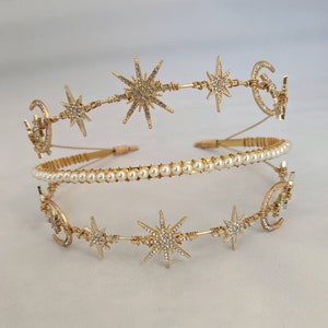 Celestial star headband, Pearl gold Headband, bridal headband, bridal accessories, wedding headpiece, gold tiara, celestial headpiece, image 7