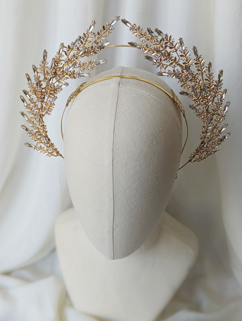 Gold bridal hair accessories, crystal halo headband, goddess headpiece, gold crystal Tiara, wedding headpiece, gold crown, halo headband, image 7