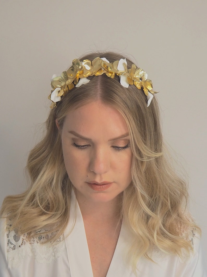 Gold Floral Bridal Headband, Gold Bridal Headband, Gold Floral Bridal Crown, Floral Headband, Floral Headpiece, Bridal Headband, Bridal image 2