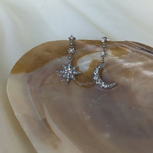 Bridesmaid Gift Set, bridesmaid Celestial Silver Hairpins, Bridesmaid Celestial Earrings, Gifts for Bridesmaids, Crystal Moon and Star image 4