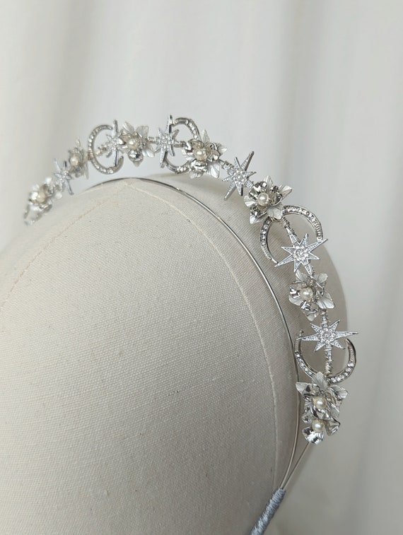 Silver Bridal Headband, Celestial Gold Bridal Crown  display picture 1