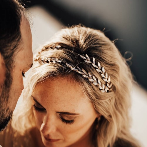 Gold Laurel Leaf Bridal Headband: Grecian Crystal Headpiece  display picture 1