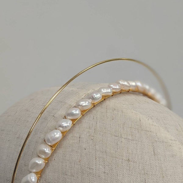 Gold Halo headband, halo crown, pearl headband, freshwater pearls, bridal accessories, bridesmaid accessories, boho bride, gold tiara, pearl