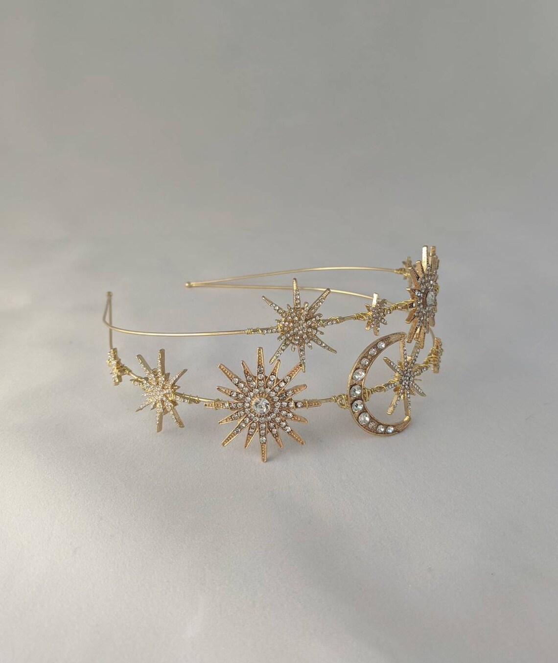 Celestial Bridal Gold Headband Gold Stars And Moon Headband Etsy