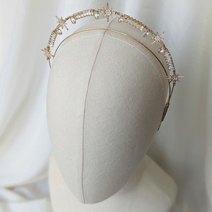 Gold and Crystal Star Bridal Headband, Gold Bridal Halo Headband, Celestial Night Sky Crown, Cosplay Crown, Celestial Headband, Bridal Tiara image 9