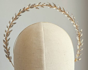 Gold Laurel Wreath Bridal Headband: Crystal Leaf Halo