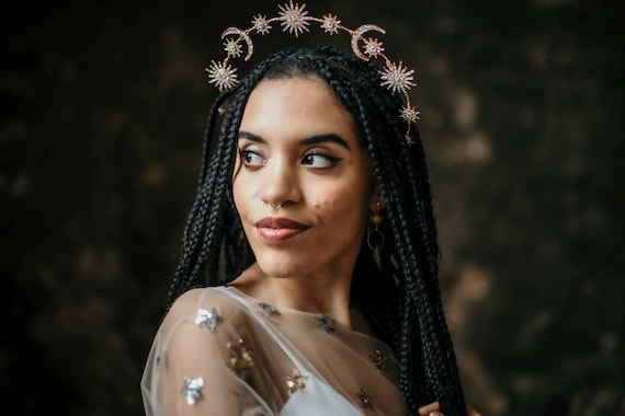 Celestial Halo Crown | Moon & Stars Headband Star Moon Headpiece Moon Headband Halloween Christmass Halo  main image 4