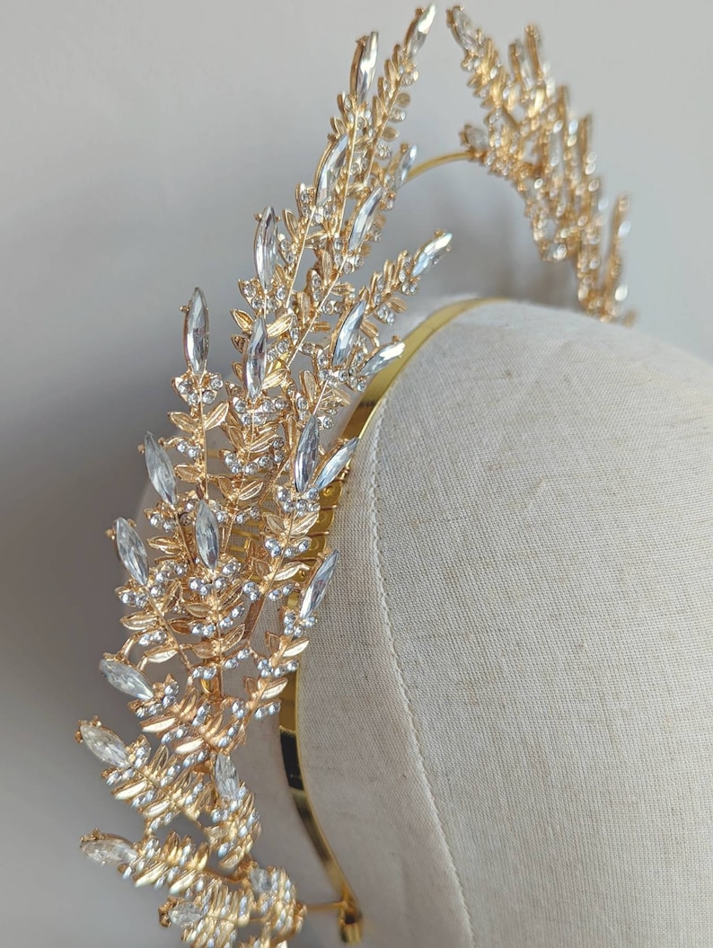 Gold bridal hair accessories, crystal halo headband, goddess headpiece, gold crystal Tiara, wedding headpiece, gold crown, halo headband, image 5