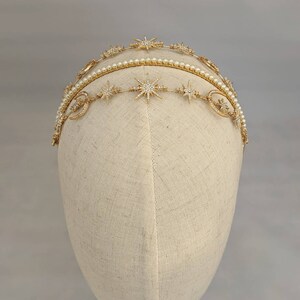 Celestial star headband, Pearl gold Headband, bridal headband, bridal accessories, wedding headpiece, gold tiara, celestial headpiece, image 9