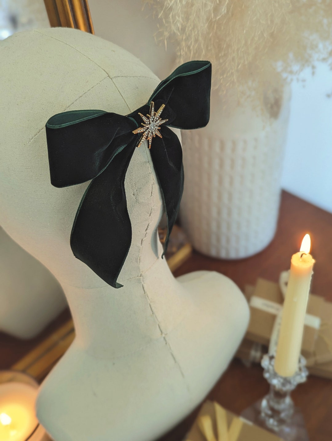 Velvet Ribbon Hair Bow, Green Velvet Bow Clip for Hair. Christmas Bow ...