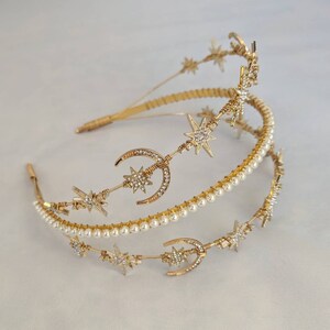 Celestial star headband, Pearl gold Headband, bridal headband, bridal accessories, wedding headpiece, gold tiara, celestial headpiece, image 5