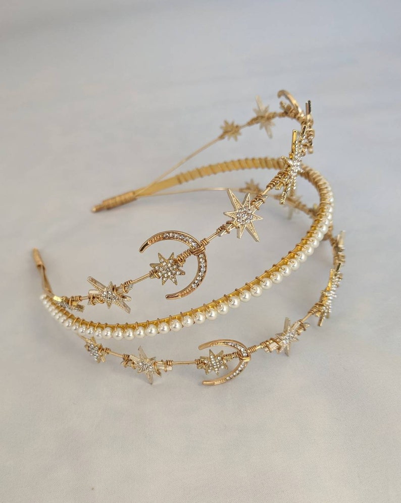 Celestial star headband, Pearl gold Headband, bridal headband, bridal accessories, wedding headpiece, gold tiara, celestial headpiece, image 5