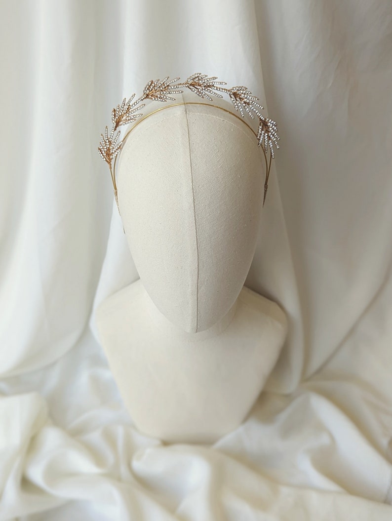 Gold and Crystal Bridal Headband, Gold Bridal Halo Headband, Gold Bridal Crown, Bridal Halo Headband, Bridal Hair Accessories, Bridal Hair image 3