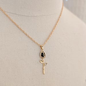 Dainty Rose Crystal Necklace, Elegant Floral Black Rose Necklace, Cottagecore style necklace, Beautiful Flower Necklace