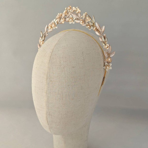 Gold Floral Bridal Headband, Gold Floral Bridal Crown, Gold Floral Headband, Gold Floral Crown, Floral Bridal Tiara, Romantic Headband