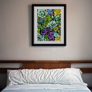 Print of original watercolor painting - vibrant succulents