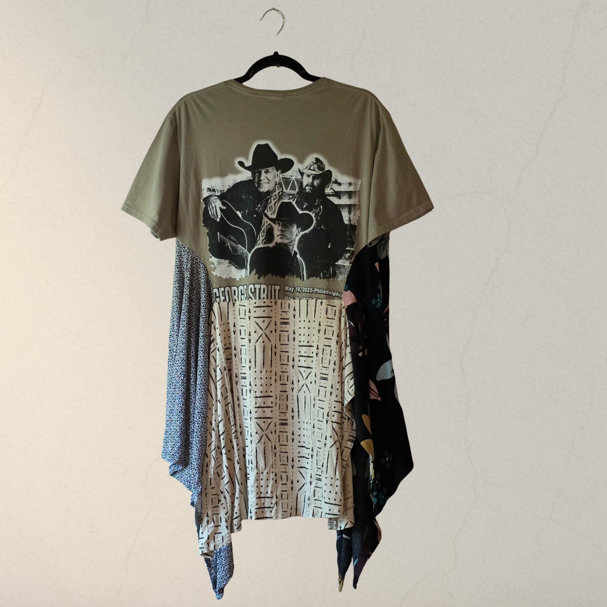 George Strait Graphics George Strait Tunic, Upcycled Patchwork Graphic Band Tee Reworked T ...