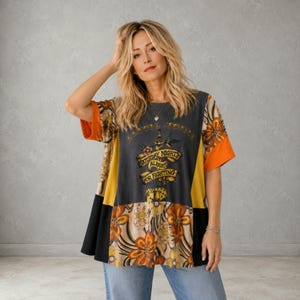 Elton John Retro Tee Upcycled 1X XL Tunic Hippie Patchwork Shirt Festival Style Outfit