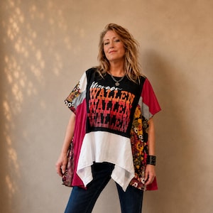 Morgan Wallen tuniek patchwork grafisch T-shirt one size fits all country western band T-shirt geüpcycled kleding